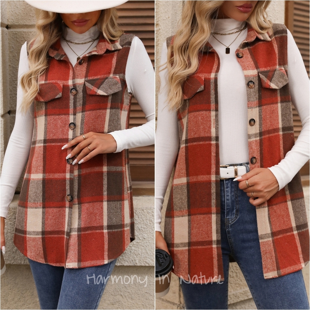 Sarah Plaid Charm Vest - Terra